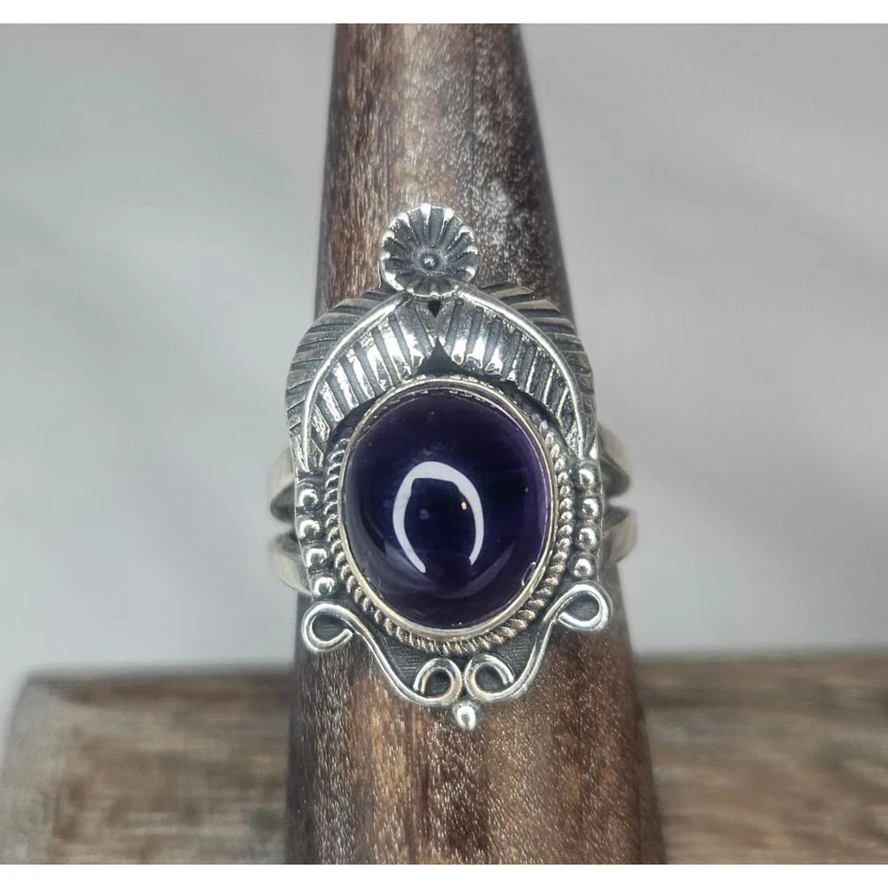 Natural Dark Brazilian Amethyst Sterling Silver Ring 6.5 Cts Artisan Statement